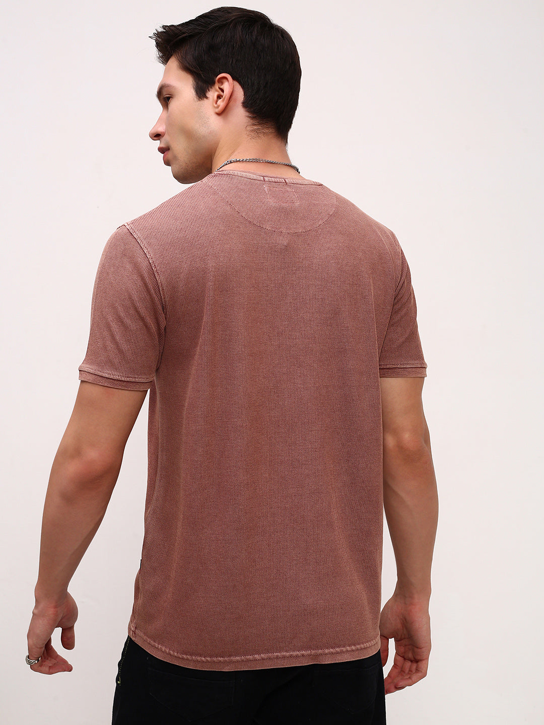 Men Peach Solid T Shirt