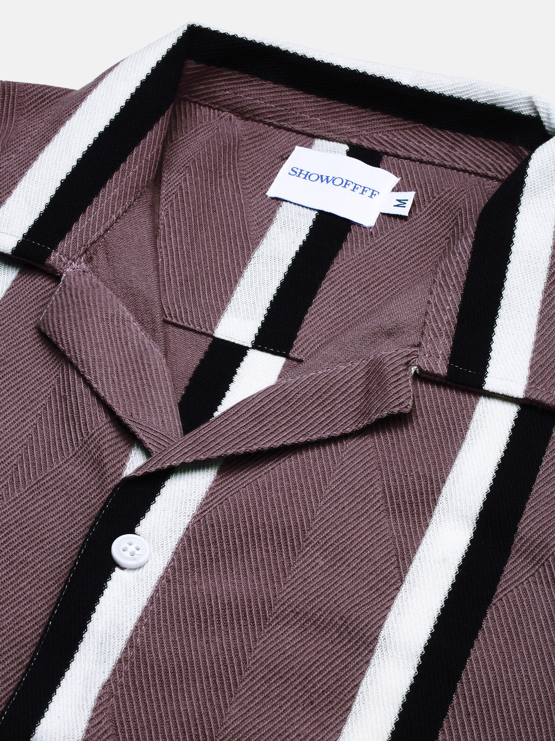 Men Purple Striped Cuban Collar Shirt