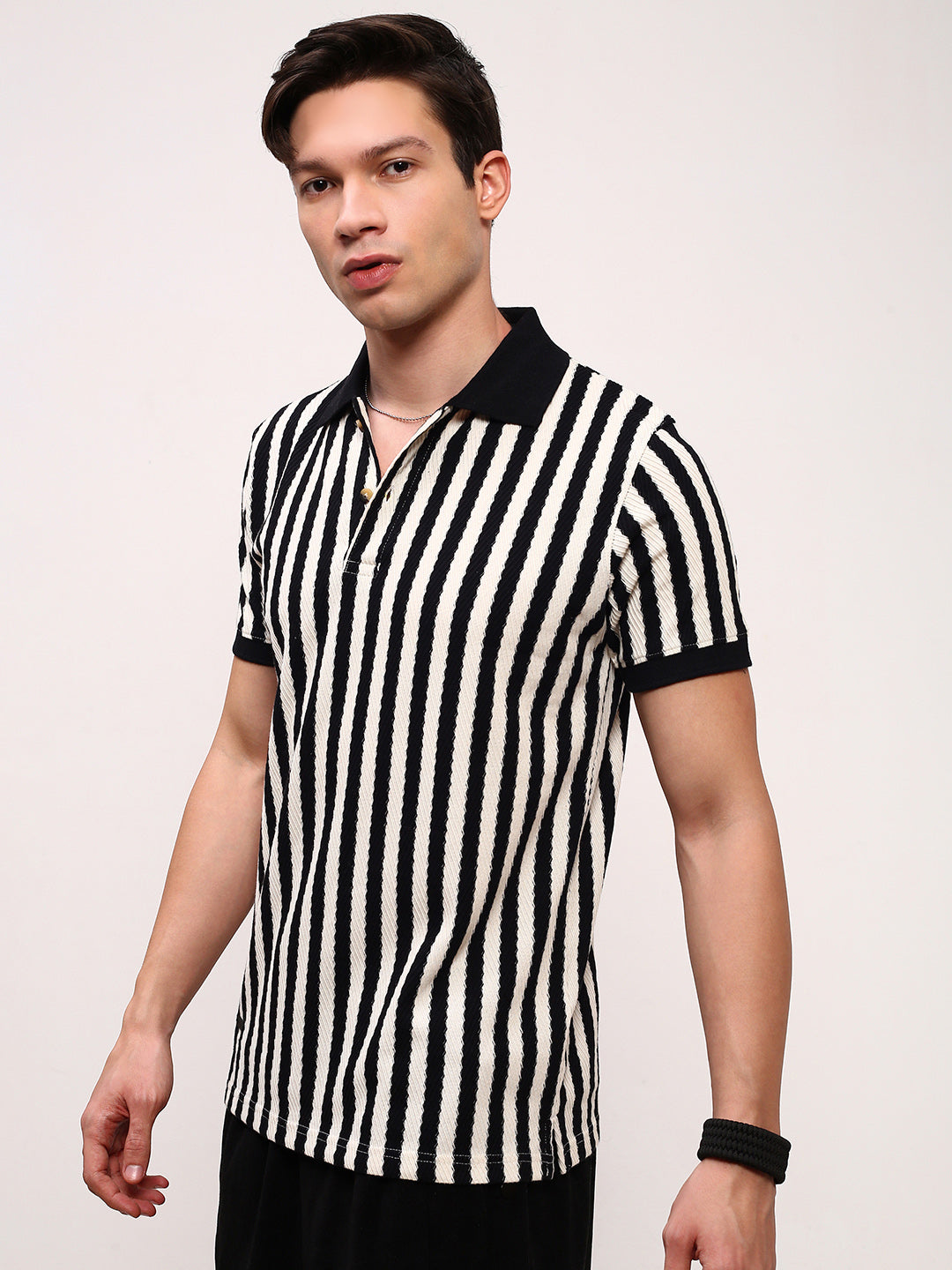 Men Black Striped T Shirt