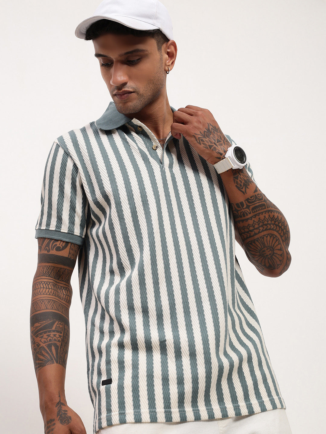 Men Blue Striped T Shirt