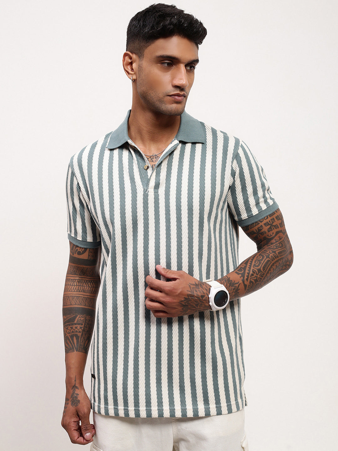 Men Blue Striped T Shirt