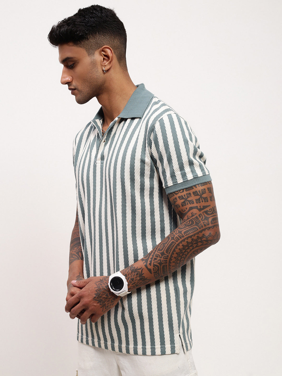 Men Blue Striped T Shirt