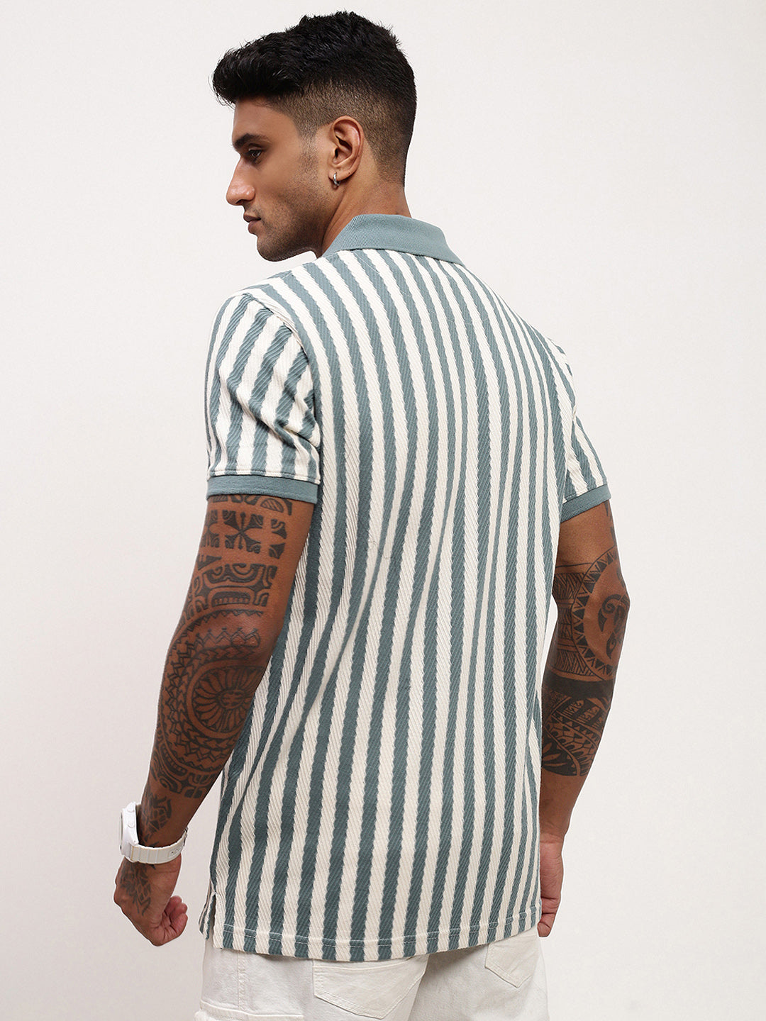 Men Blue Striped T Shirt