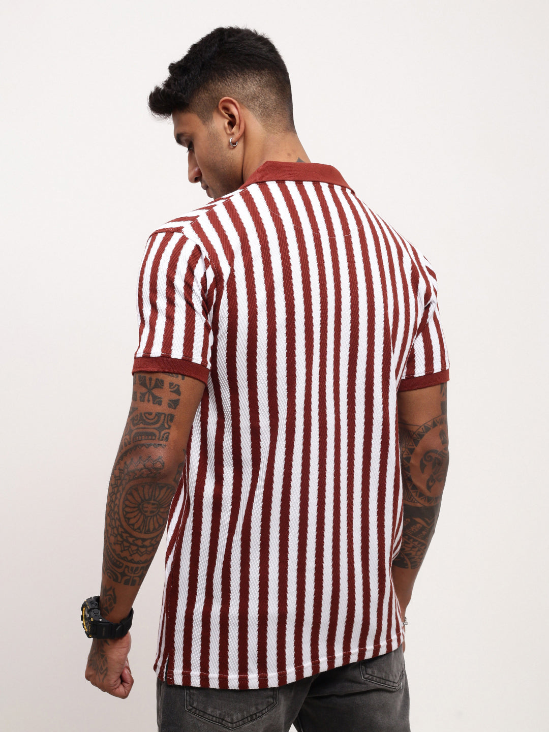 Men Brown Striped T Shirt