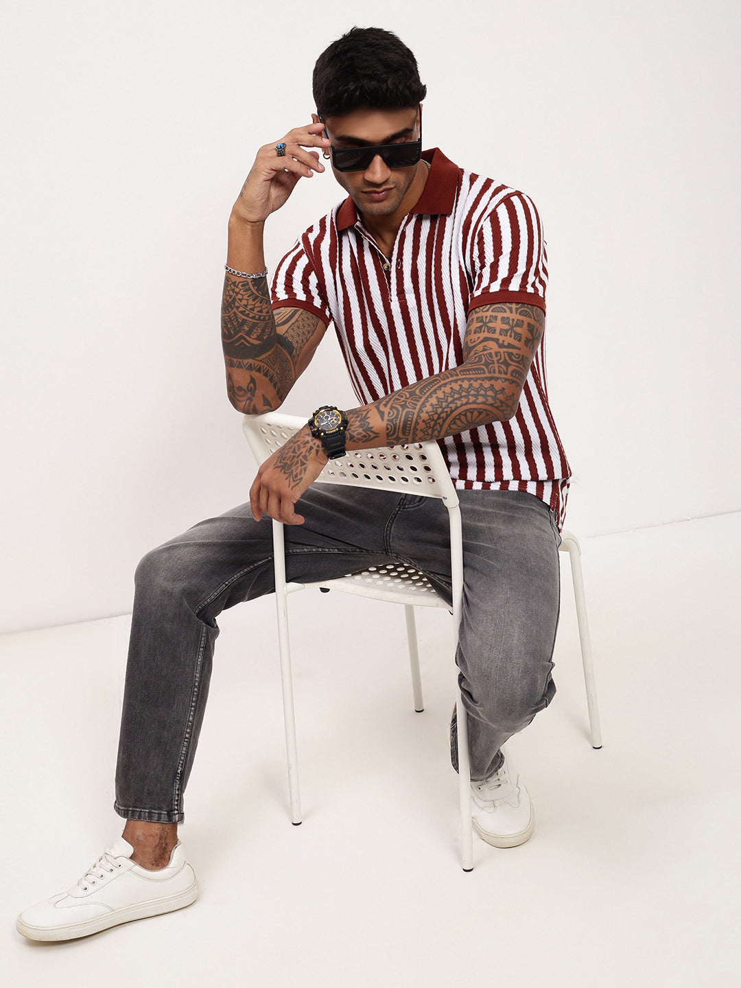 Men Brown Striped T Shirt