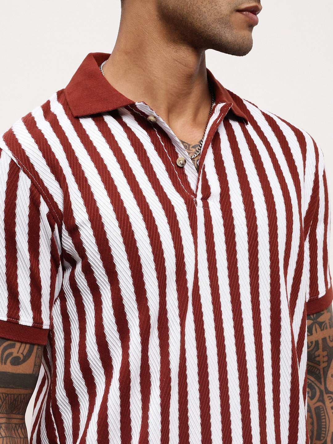 Men Brown Striped T Shirt