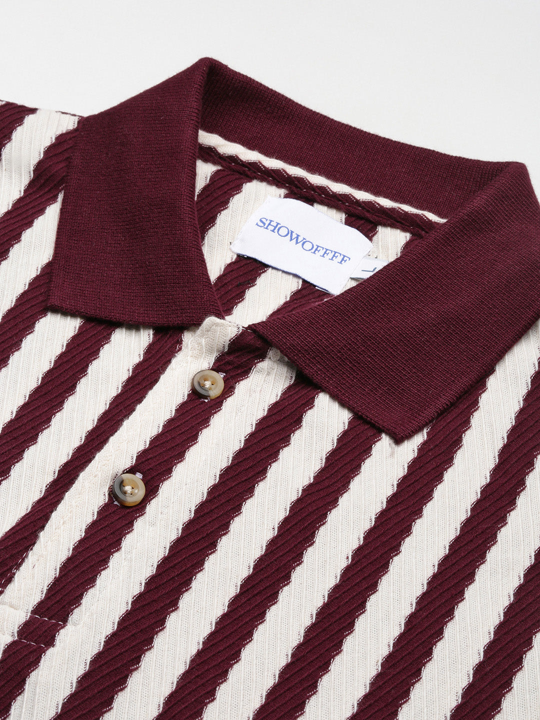 Men Burgundy Striped T Shirt