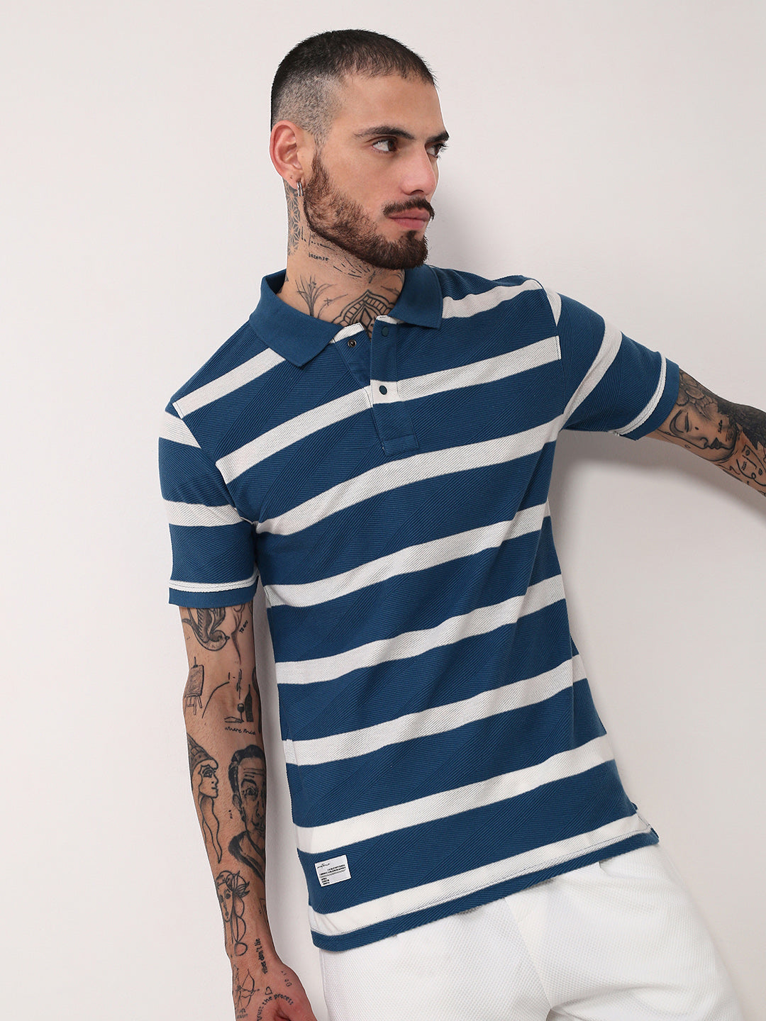 Men Blue Striped T Shirt