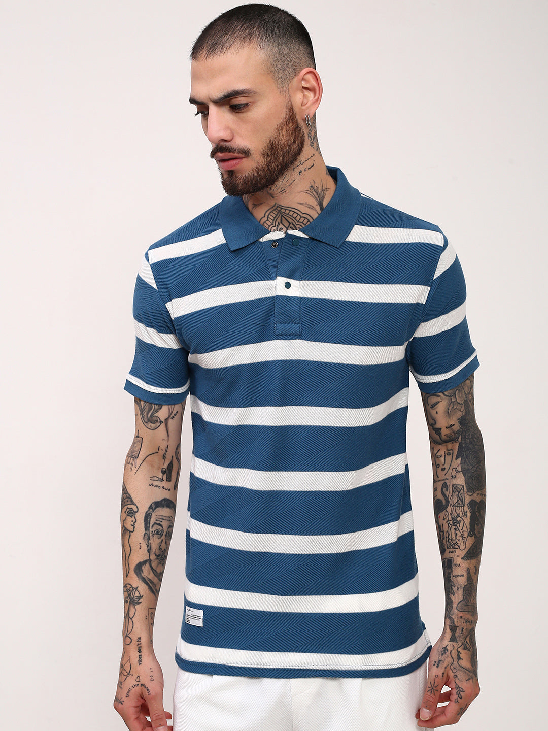 Men Blue Striped T Shirt