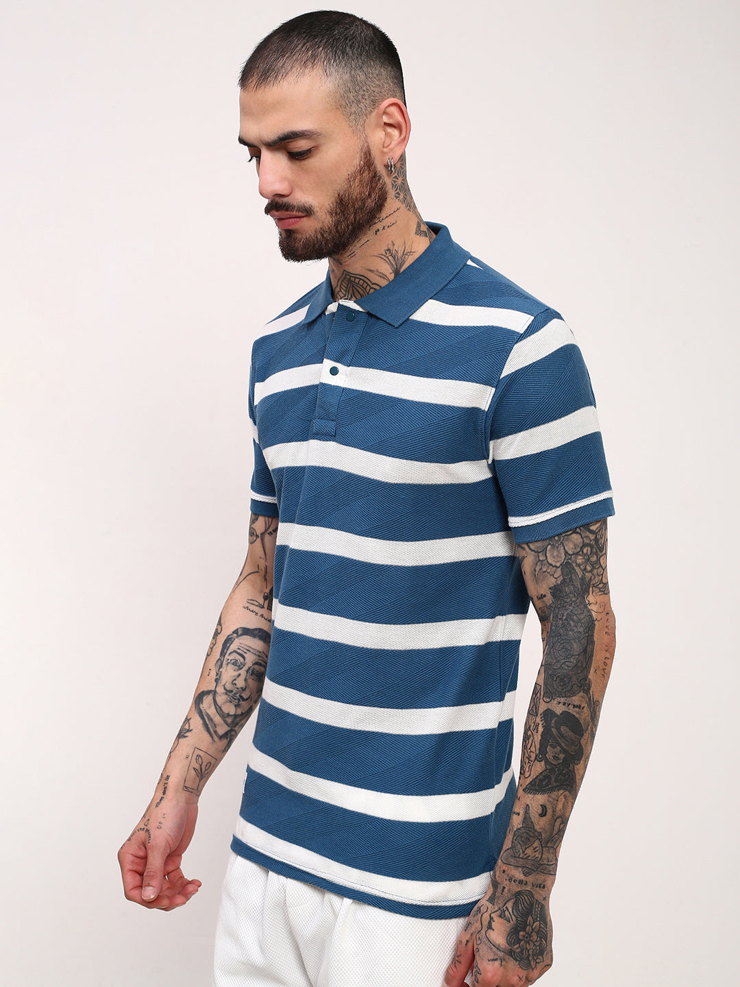 Men Blue Striped T Shirt