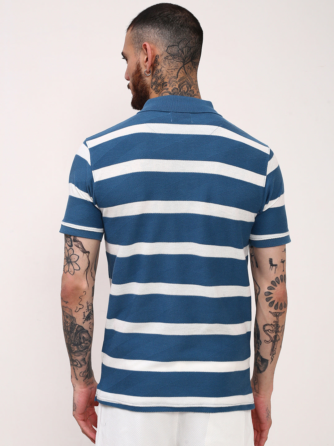 Men Blue Striped T Shirt