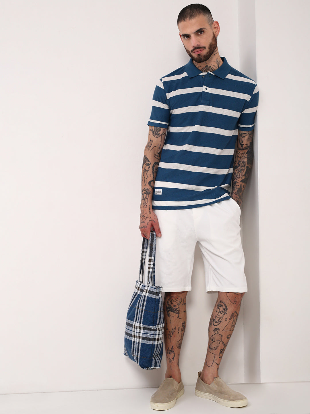 Men Blue Striped T Shirt