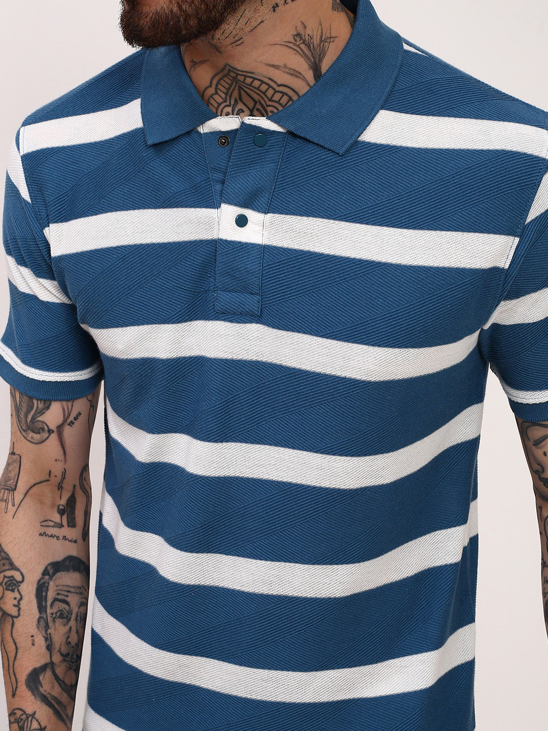 Men Blue Striped T Shirt