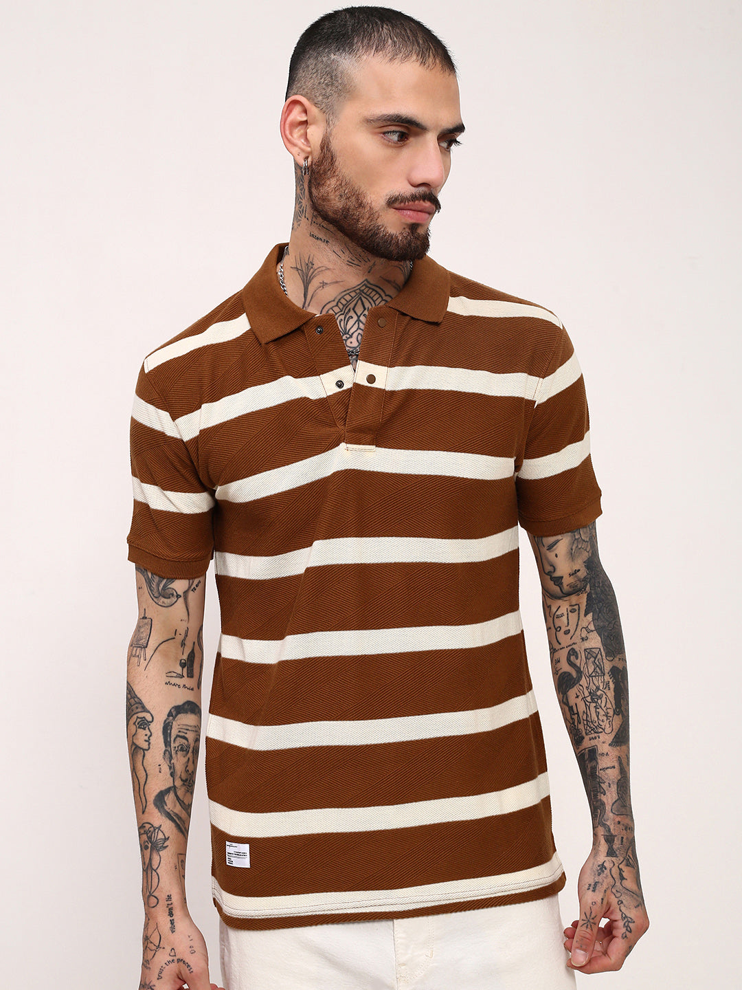 Men Brown Striped T Shirt