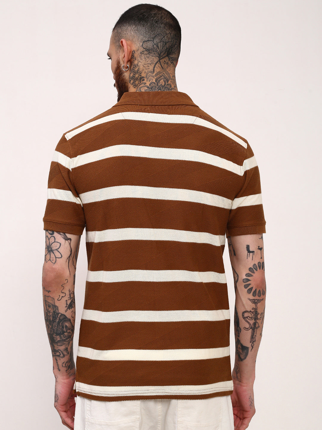 Men Brown Striped T Shirt