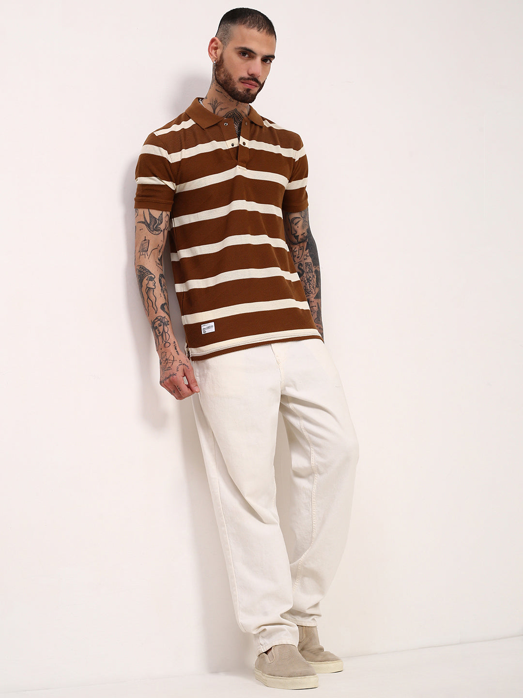 Men Brown Striped T Shirt