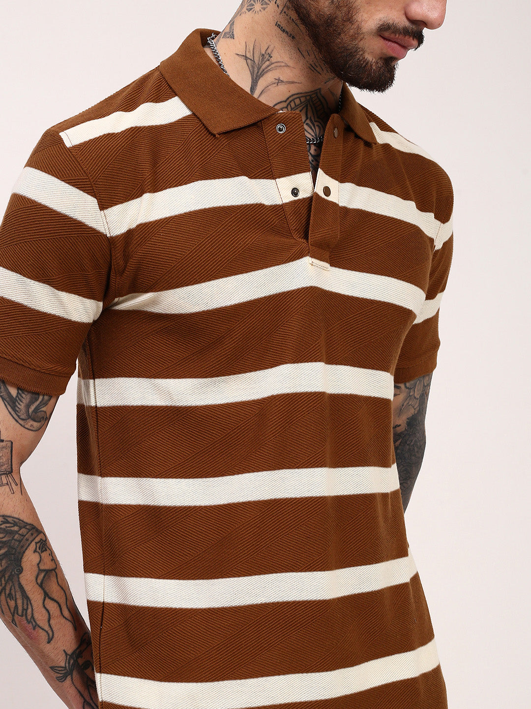 Men Brown Striped T Shirt