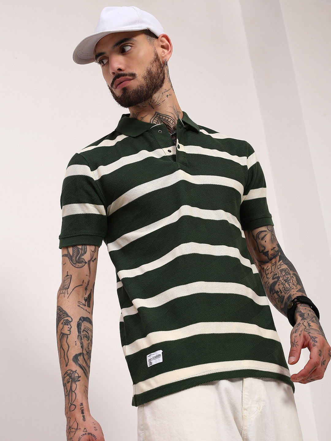 Men Green Striped T Shirt