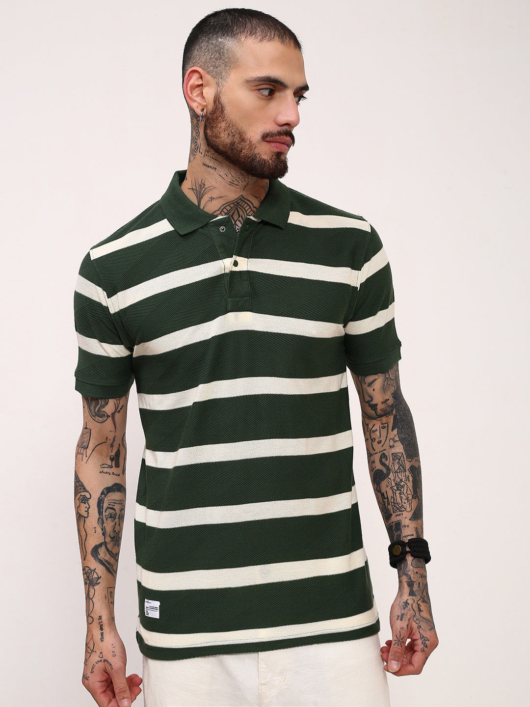 Men Green Striped T Shirt