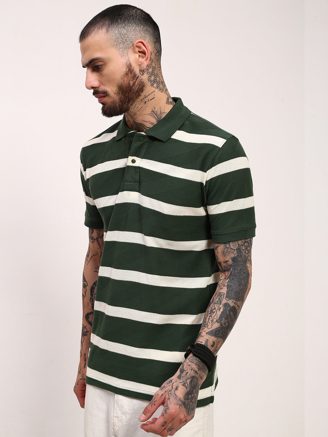 Men Green Striped T Shirt