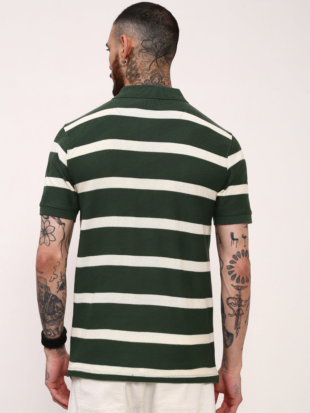 Men Green Striped T Shirt