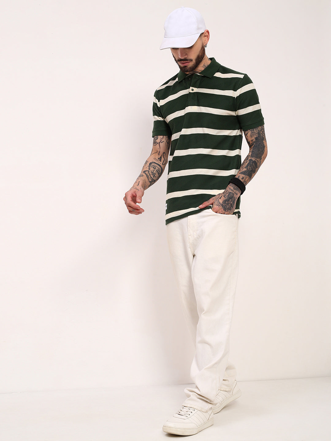 Men Green Striped T Shirt