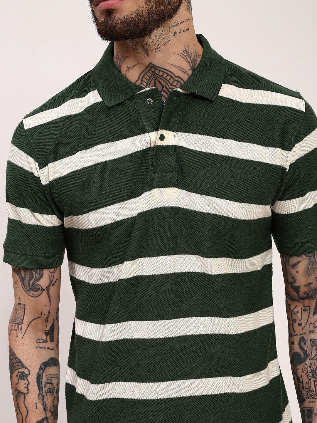 Men Green Striped T Shirt