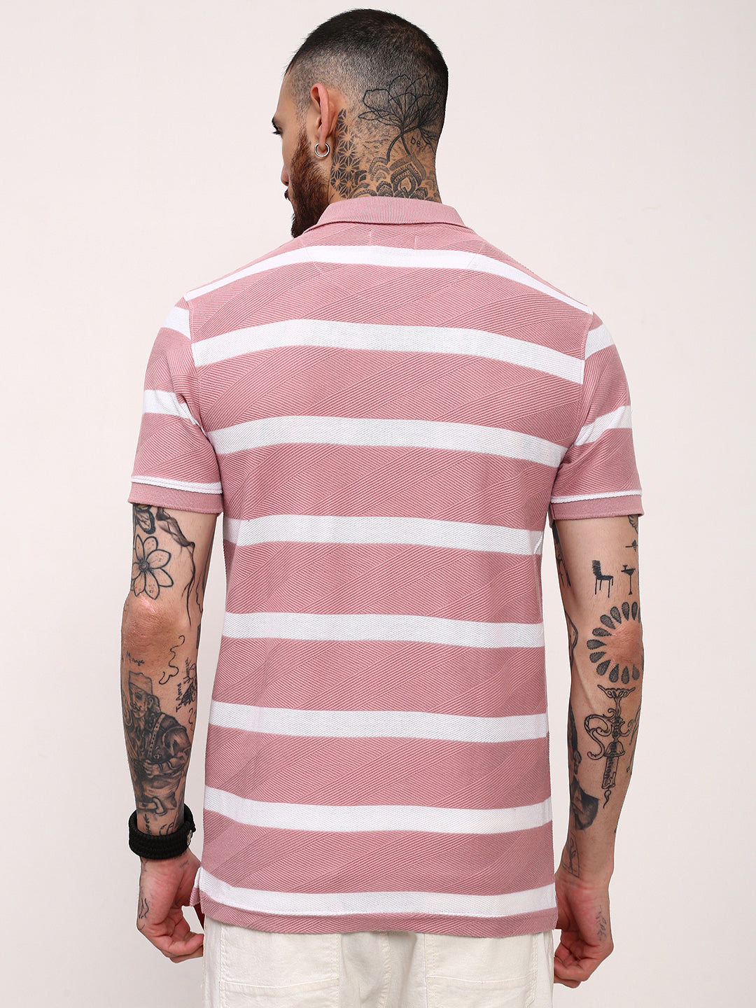 Men Pink Striped T Shirt