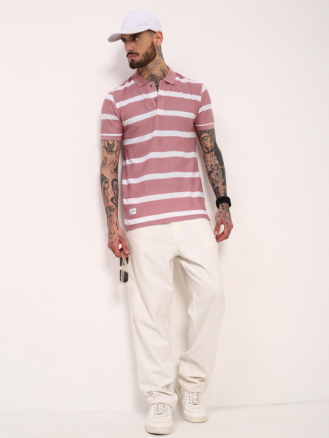 Men Pink Striped T Shirt