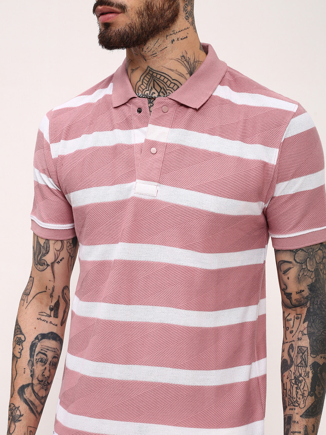 Men Pink Striped T Shirt