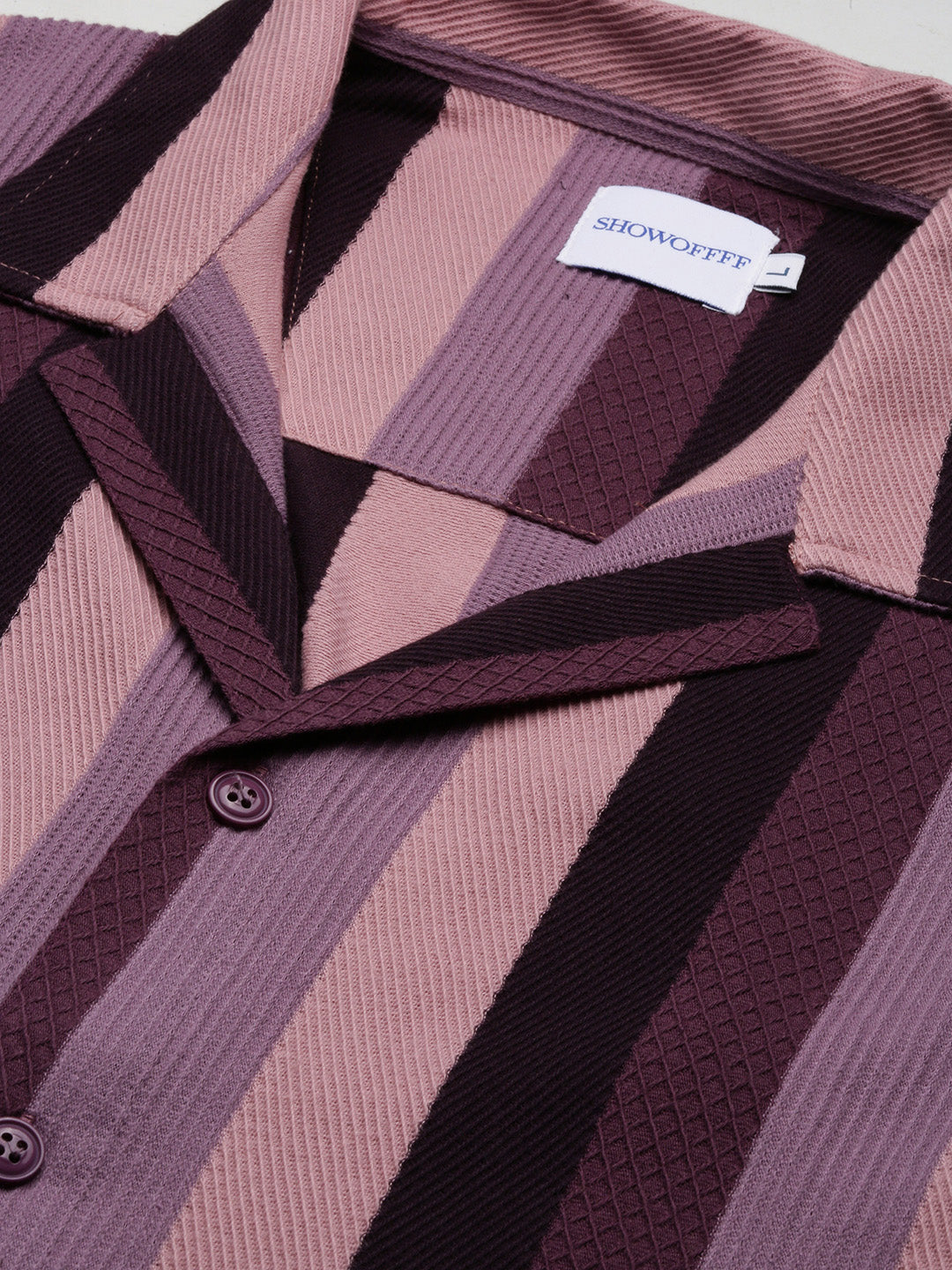 Men Purple Striped Cuban Collar Shirt