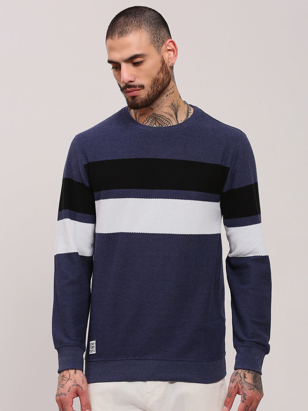 Men Blue Colourblocked Sweater