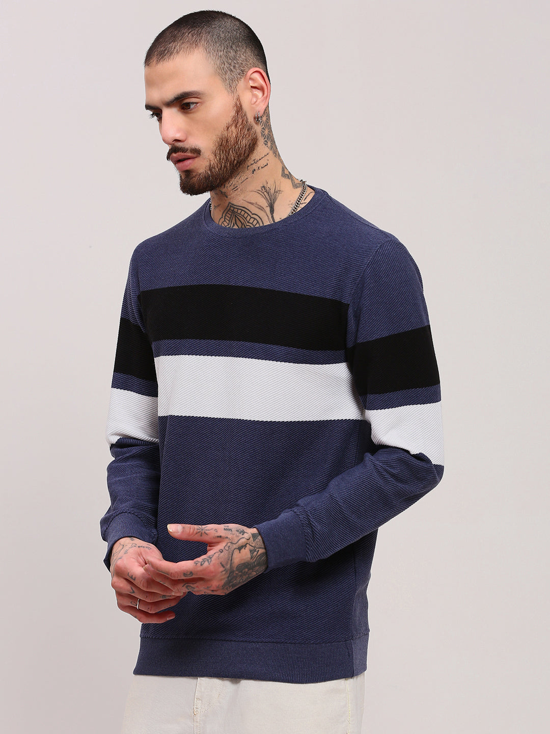 Men Blue Colourblocked Sweater