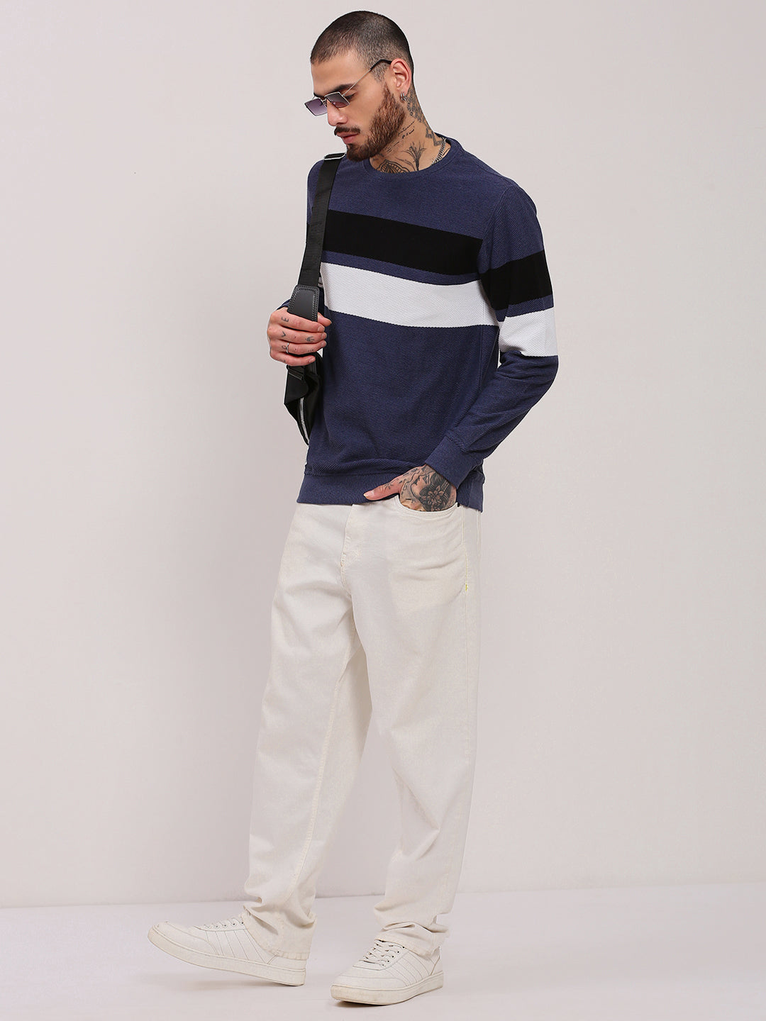 Men Blue Colourblocked Sweater