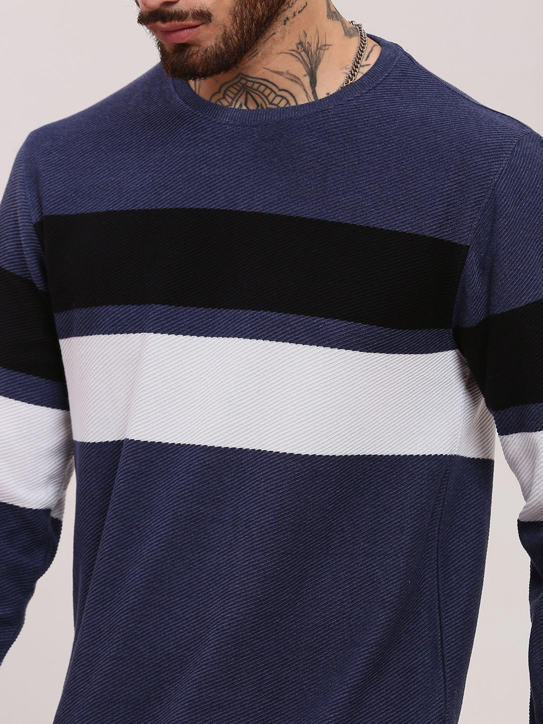 Men Blue Colourblocked Sweater