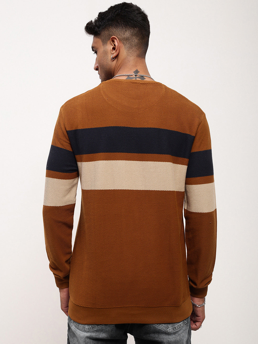 Men Brown Colourblocked Sweater