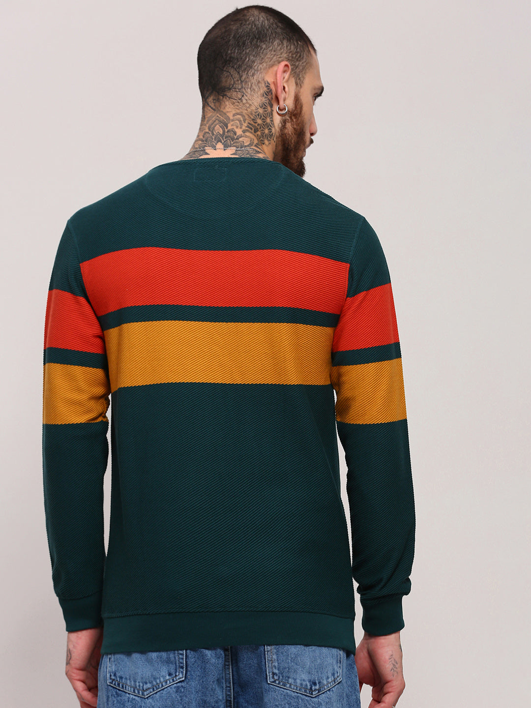 Men Green Colourblocked Sweater