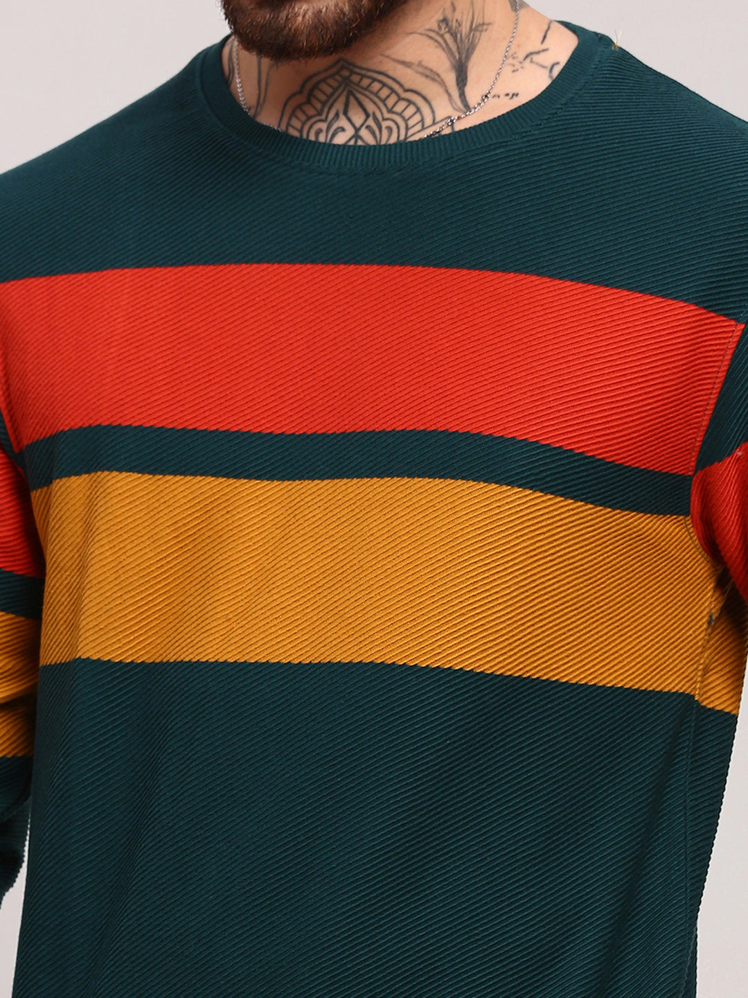 Men Green Colourblocked Sweater