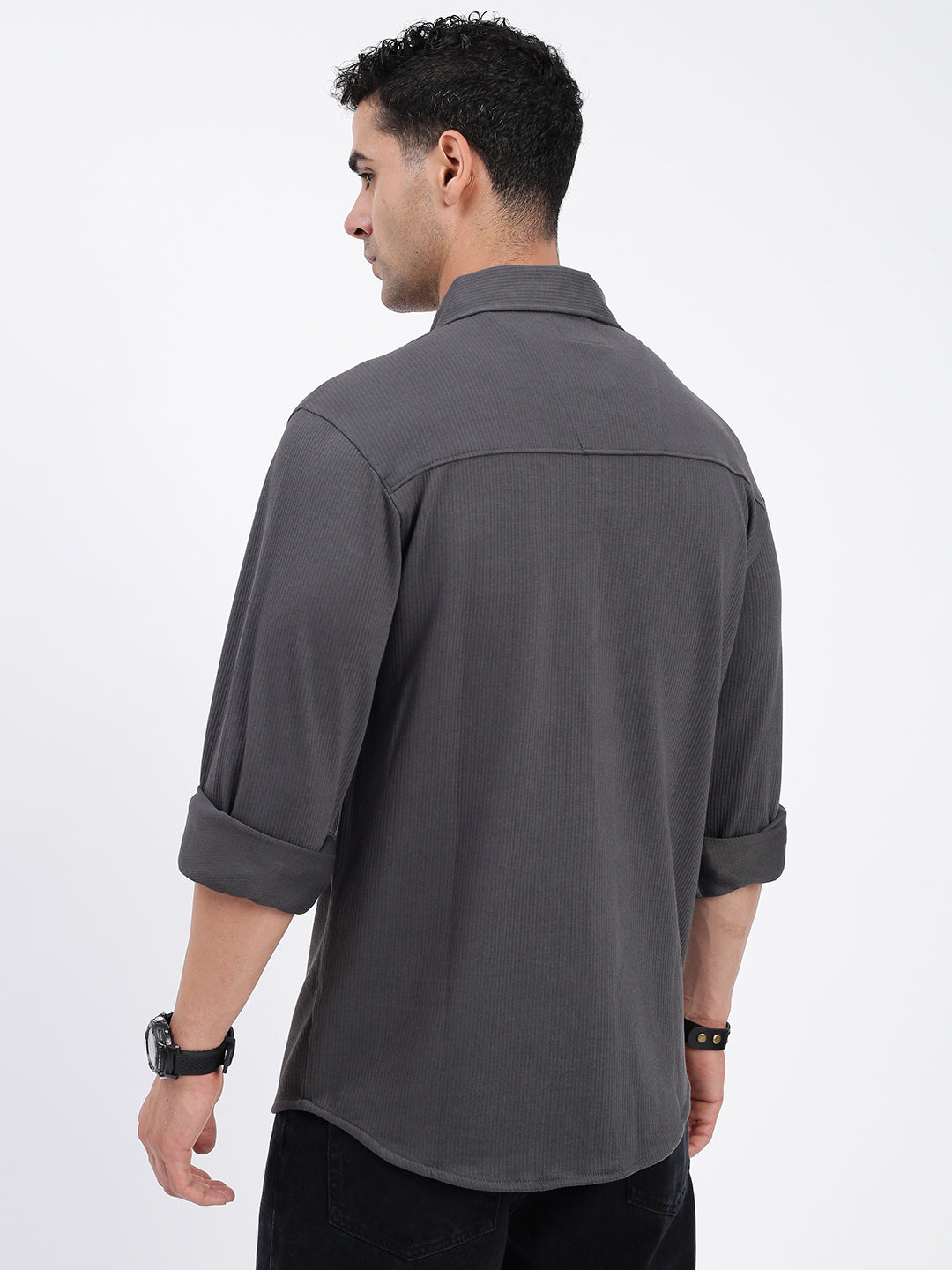 Men Solid Grey Slim Fit Shirt