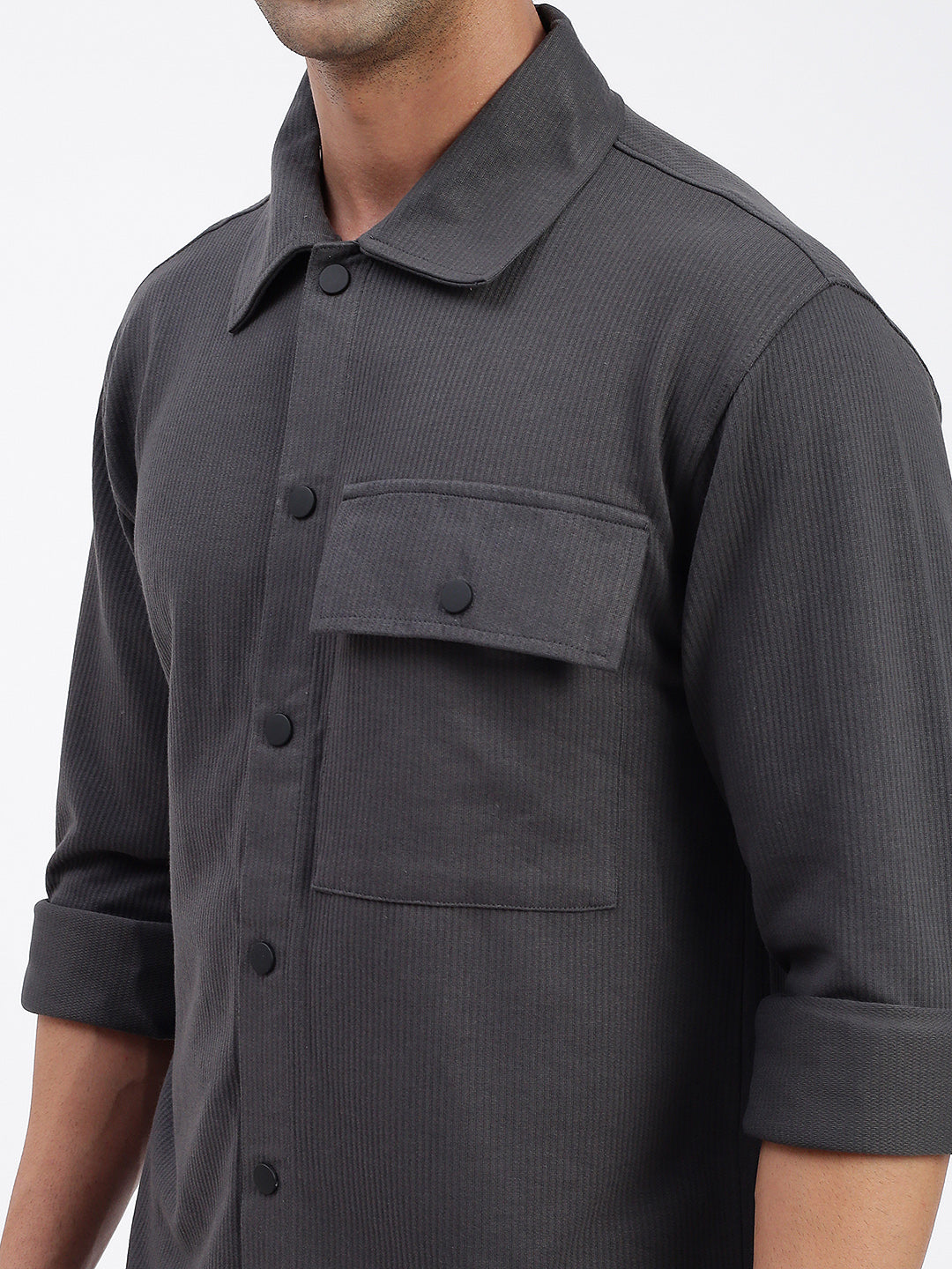 Men Solid Grey Slim Fit Shirt