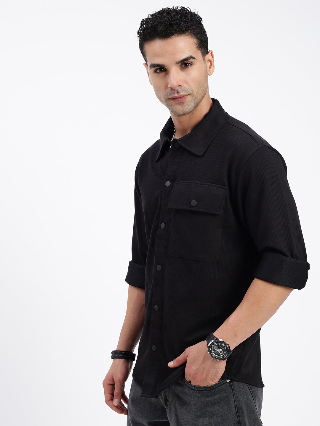 Men Solid Black Slim Fit Shirt