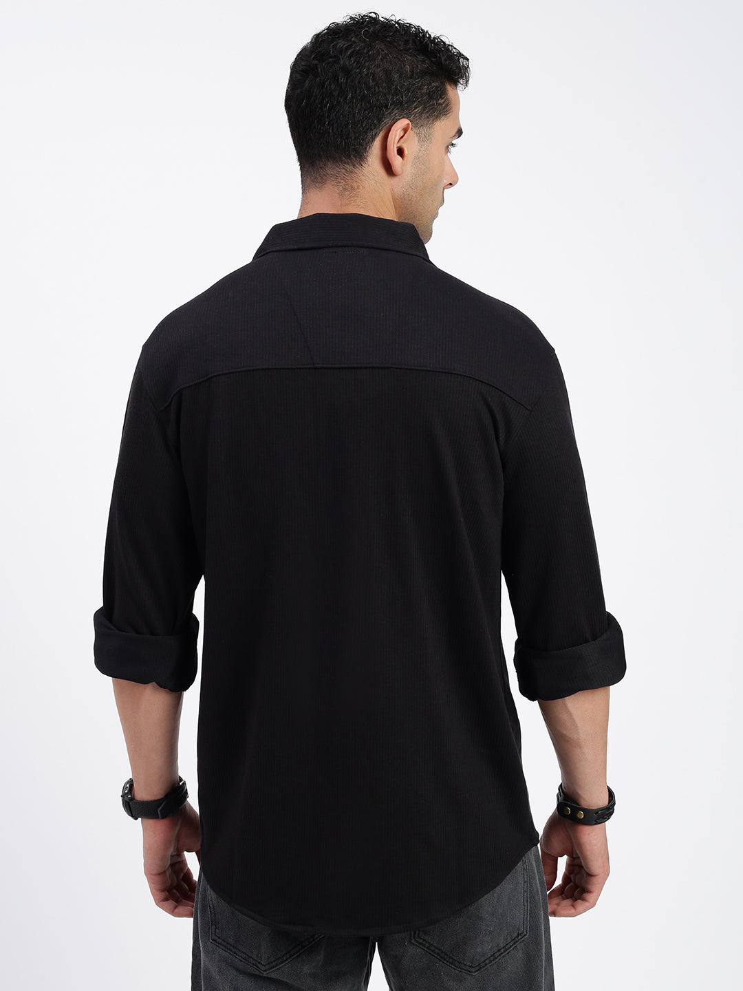 Men Solid Black Slim Fit Shirt