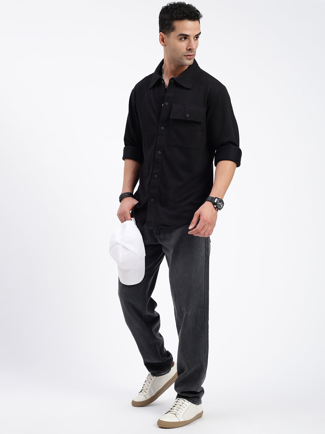 Men Solid Black Slim Fit Shirt