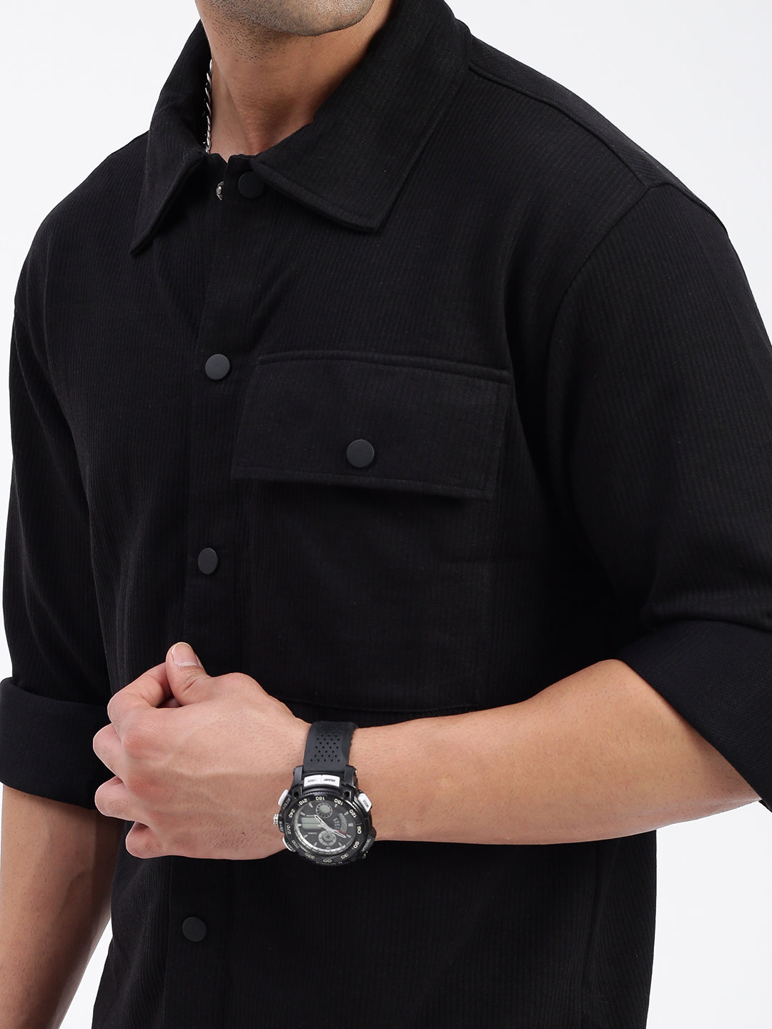 Men Solid Black Slim Fit Shirt