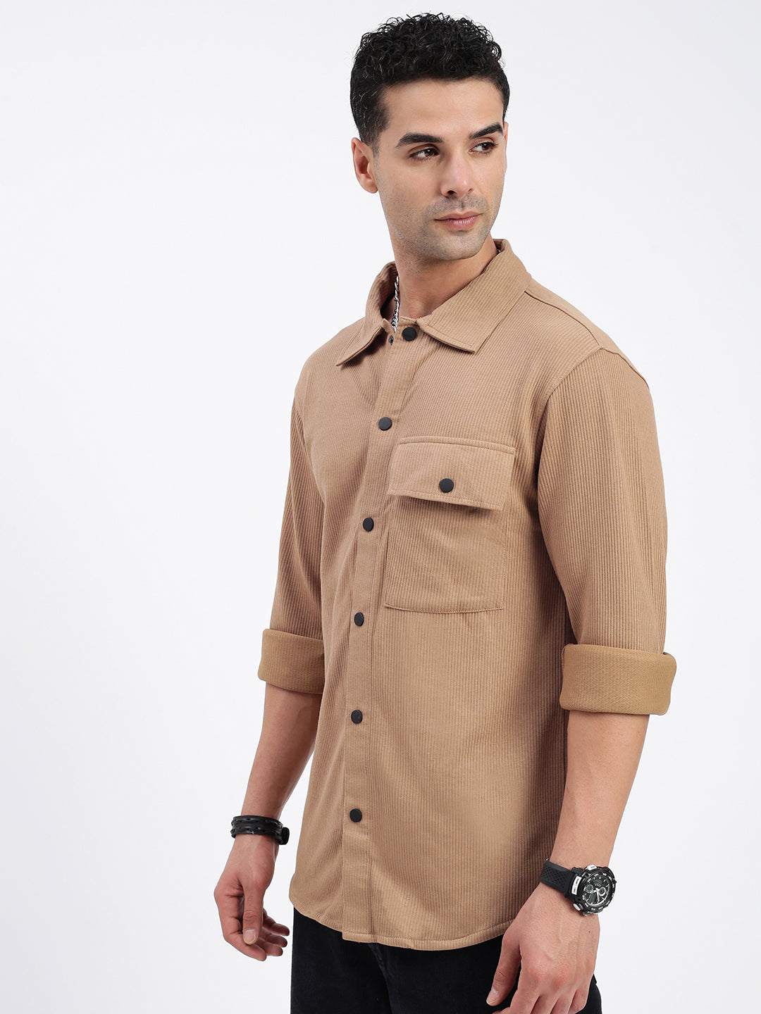 Men Solid Brown Slim Fit Shirt