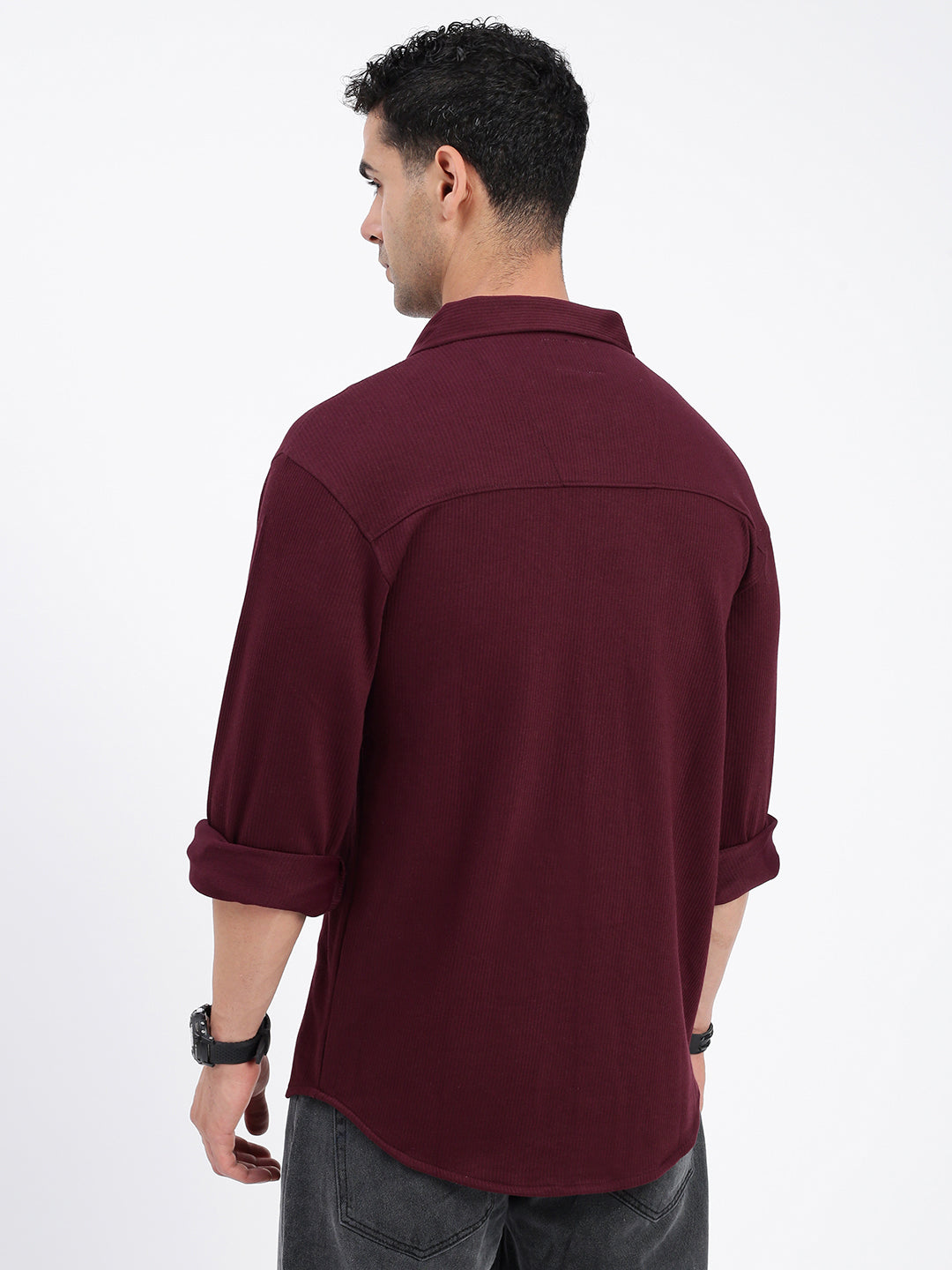 Men Solid Burgundy Slim Fit Shirt