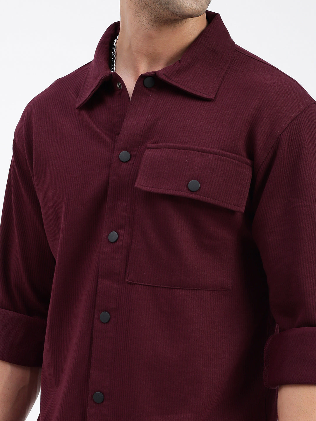 Men Solid Burgundy Slim Fit Shirt