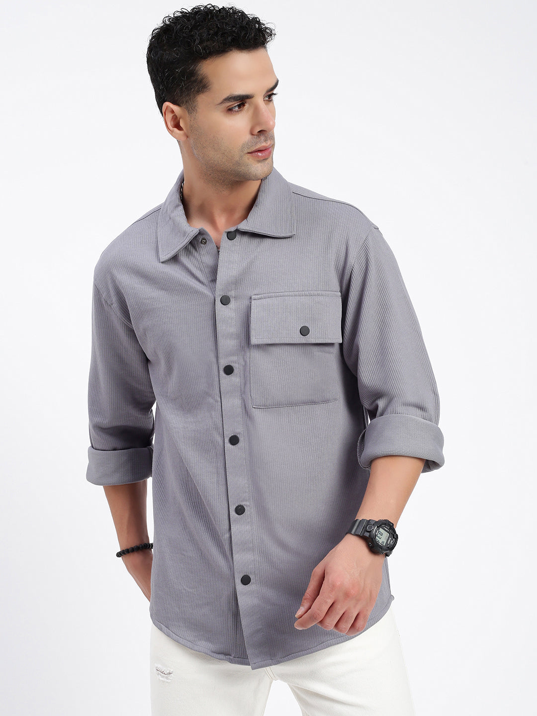 Men Solid Grey Slim Fit Shirt