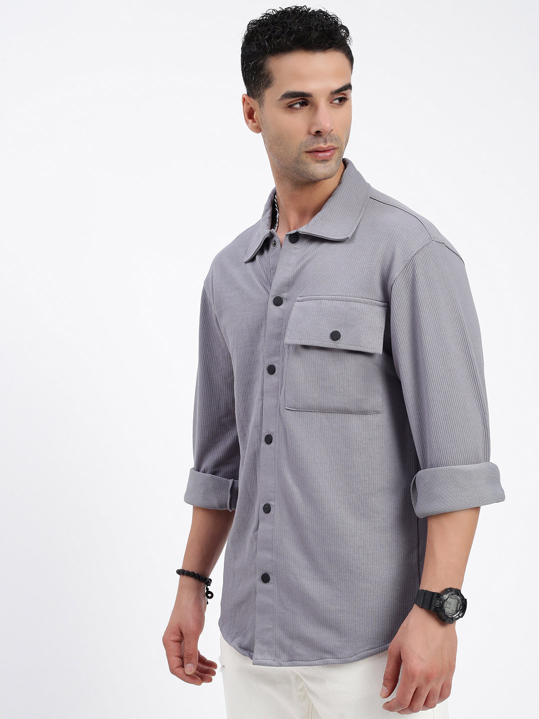 Men Solid Grey Slim Fit Shirt