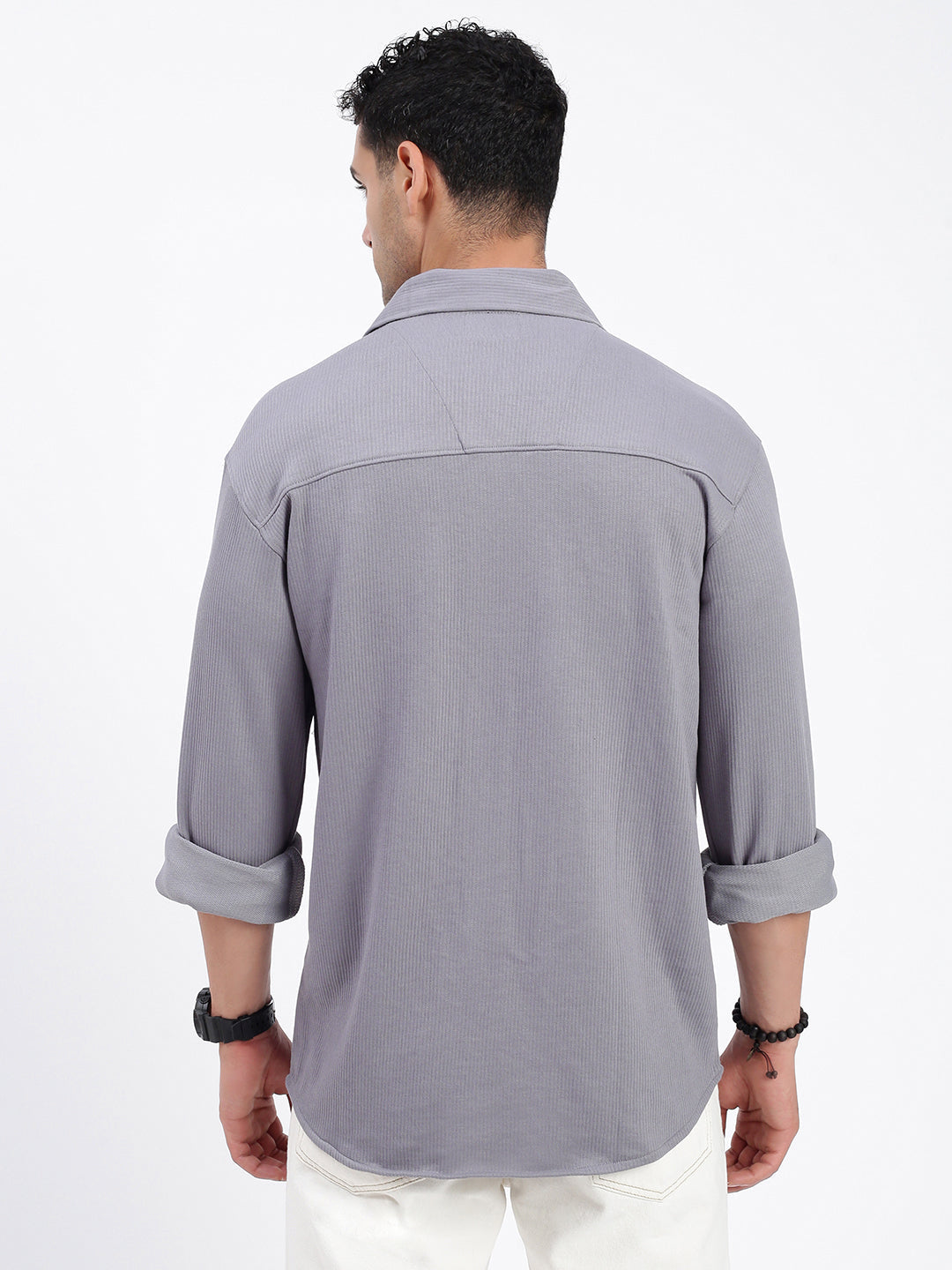 Men Solid Grey Slim Fit Shirt